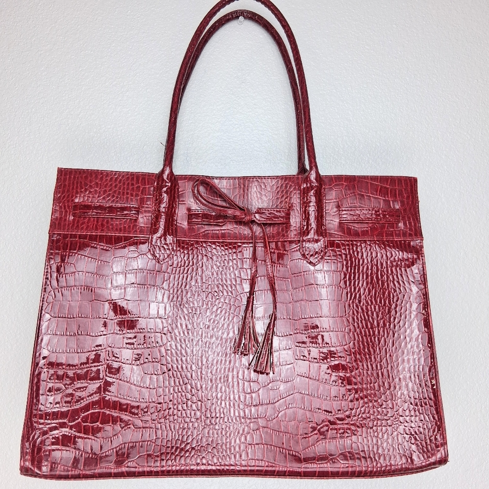 Elizabeth Arden Faux Red Alligator Print Double Handle Holiday Bag